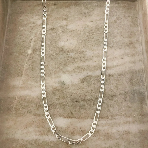 925 Sterling Silver Figaro Chain Necklace Flat Link Necklace 4 MM Links - Picture 3 of 7